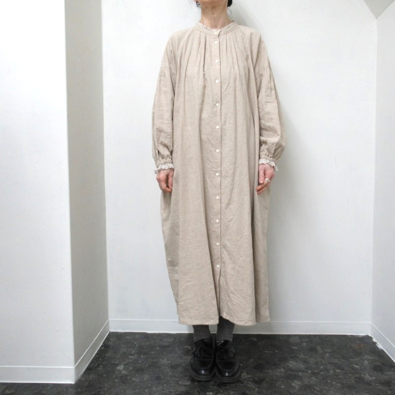 ina  衿袖レース前開きワンピース /NT01 【日本製】